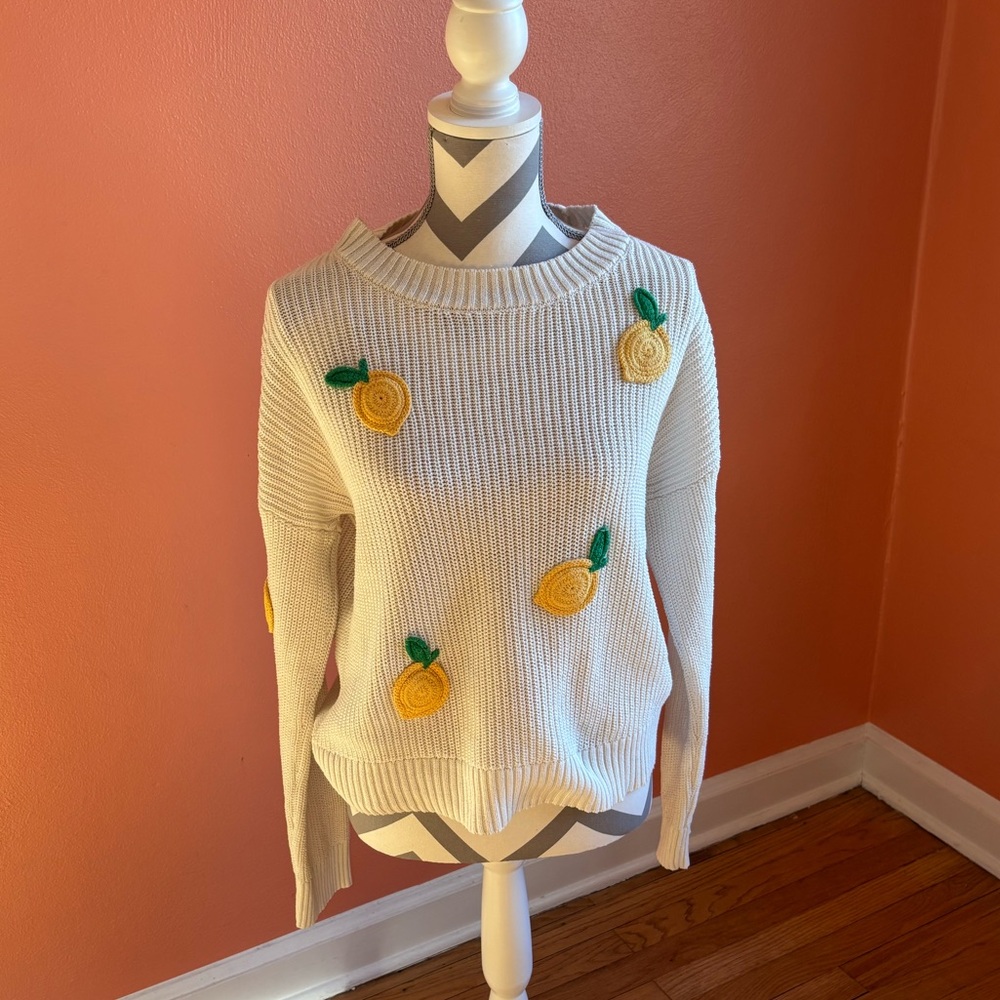 Cynthia Rowley Cream Sweater with Yellow Floral Accents